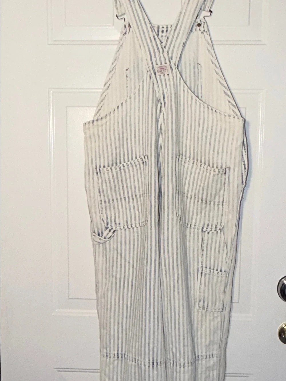 Fahearty Women’s Striped White & Blue Overalls - Casual Workwear Style. Sz M - Picture 3 of 7